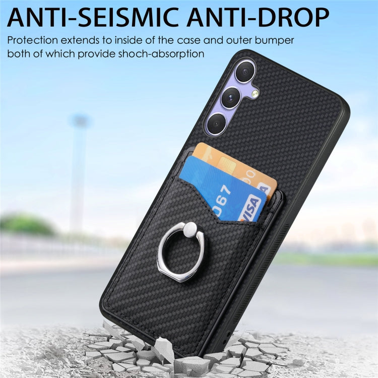 For Samsung Galaxy S25+ 5G Carbon Fiber Card Wallet Ring Phone Case(Khaki) - Galaxy S25+ 5G Cases by buy2fix | Online Shopping UK | buy2fix