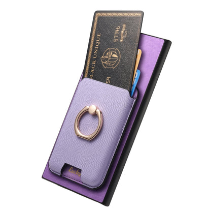 For Samsung Galaxy S25 Ultra 5G Retro Cross Leather Ring Vertical Insert Card Bag MagSafe Phone Case(Purple) - Galaxy S25 Ultra 5G Cases by buy2fix | Online Shopping UK | buy2fix