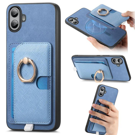 For Nothing CMF Phone 1 Retro Cross Leather Ring Side Insert Card Bag MagSafe Phone Case(Blue) - More Brand by buy2fix | Online Shopping UK | buy2fix