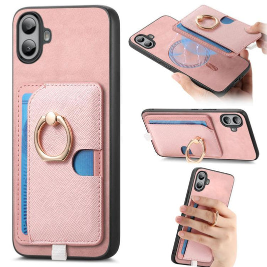 For Nothing CMF Phone 1 Retro Cross Leather Ring Side Insert Card Bag MagSafe Phone Case(Pink) - More Brand by buy2fix | Online Shopping UK | buy2fix