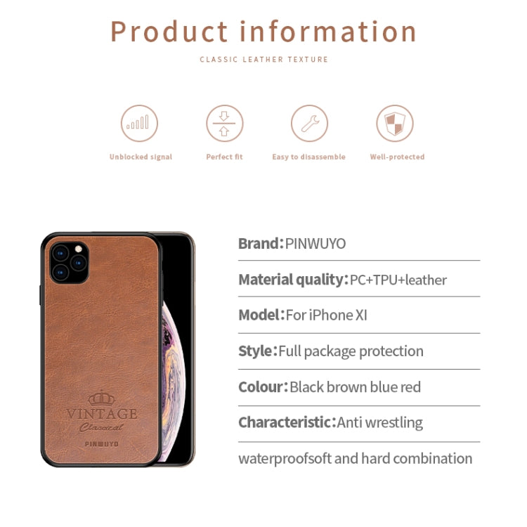 PINWUYO Pin Rui Series Classical Leather, PC + TPU + PU Leather Waterproof And Anti-fall All-inclusive Protective Shell for iPhone 11 Pro(Brown) - More iPhone Cases by PINWUYO | Online Shopping UK | buy2fix