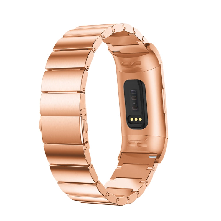 One Beads Slingshot Buckle Solid Stainless Steel Watch Band for Fitbit Charge 4(Rose Gold) - Watch Bands by buy2fix | Online Shopping UK | buy2fix