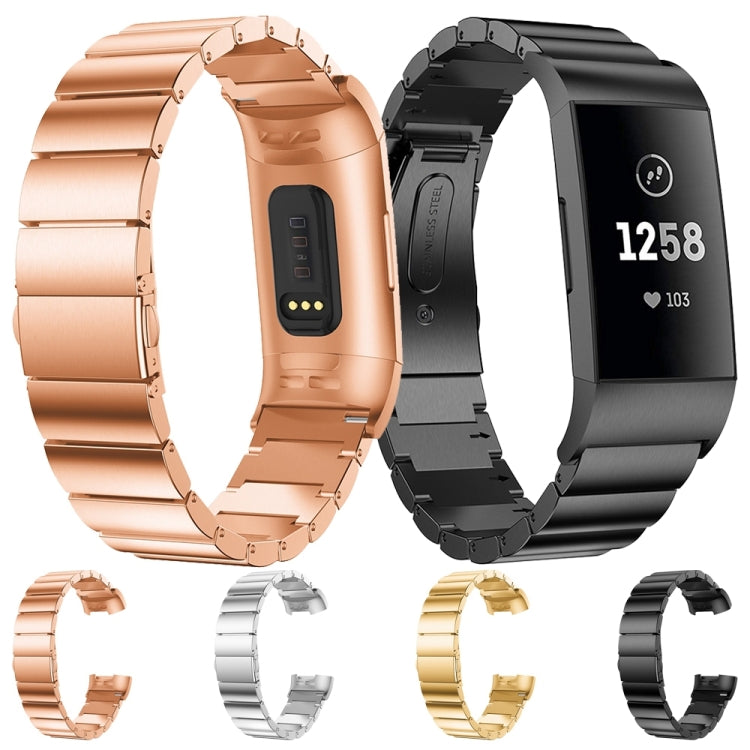 One Beads Slingshot Buckle Solid Stainless Steel Watch Band for Fitbit Charge 4(Rose Gold) - Watch Bands by buy2fix | Online Shopping UK | buy2fix