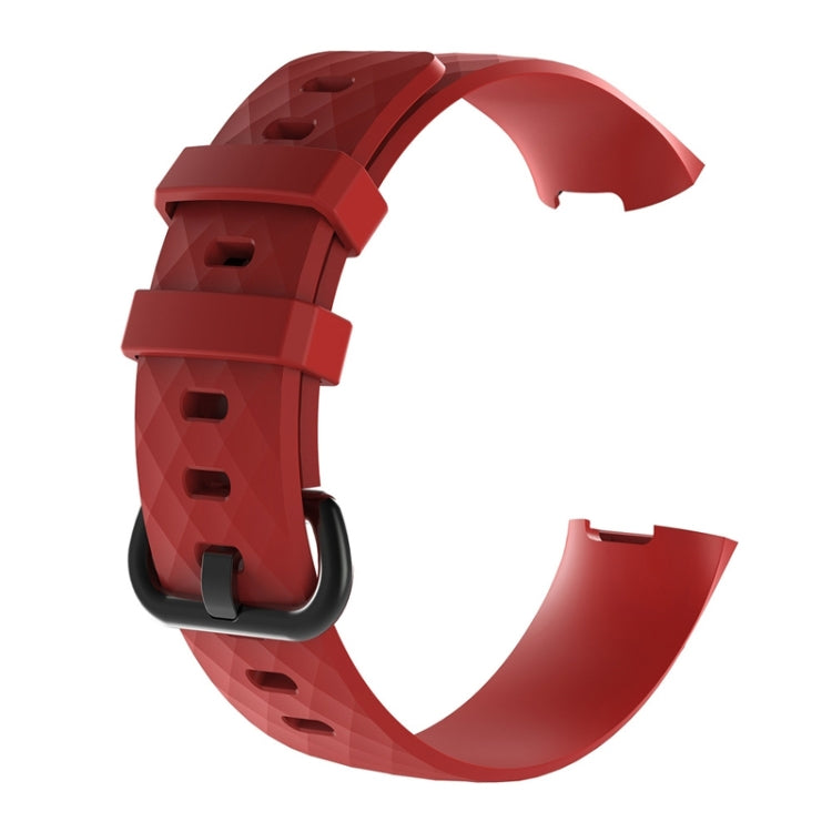 Diamond Pattern Silicone Watch Band for Fitbit Charge 4 Large Size:210*18mm(Red) - Watch Bands by buy2fix | Online Shopping UK | buy2fix