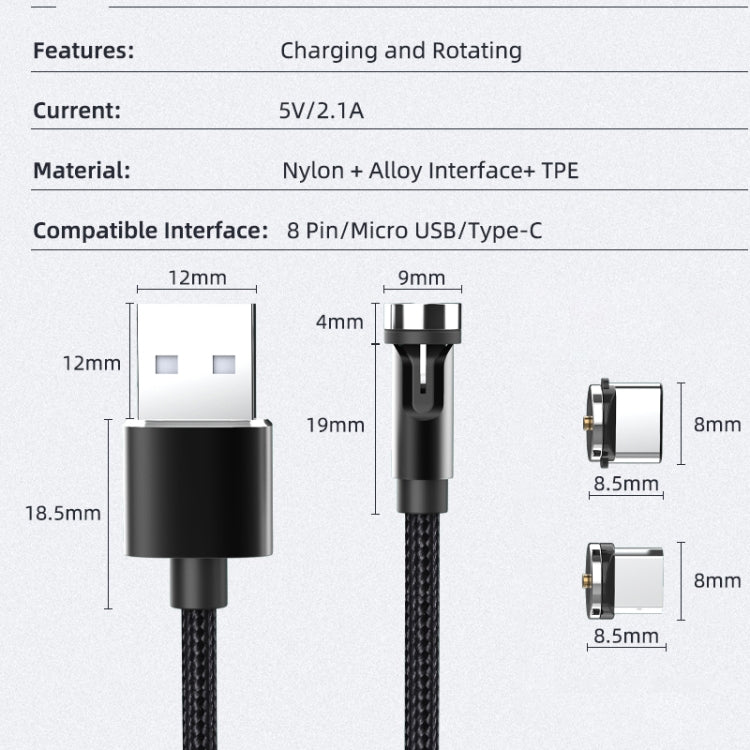 CC56 8Pin Magnetic Interface Dust Plug Rotating Data Charging Cable, Cbale Length: 2m(Silver) - Charging Cable & Head by buy2fix | Online Shopping UK | buy2fix