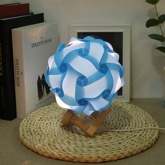 Creative Bedroom Bedside Night Light USB Round Romantic Room Decoration Lamp with Wood Base, Style: DIY Material Kit(Blue) - Novelty Lighting by buy2fix | Online Shopping UK | buy2fix