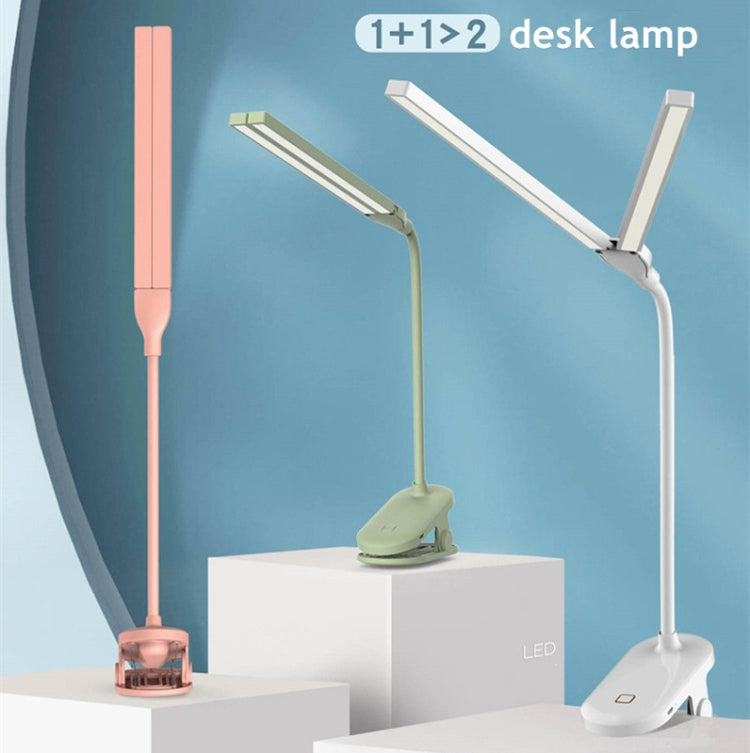 TD5 Double Lamp Head USB Desktop Clip Table Lamp,Style: Rechargeable Version (Green) - Desk Lamps by buy2fix | Online Shopping UK | buy2fix