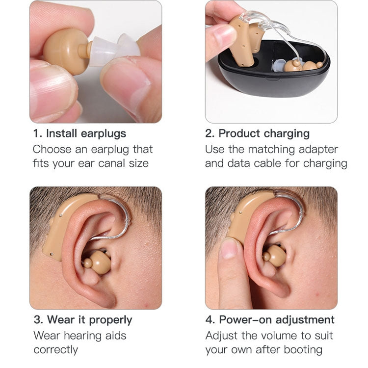 Elderly Use Can Charge Sound Amplifier Hearing Aid, Specification: US Plug(Skin Color Double Machine+White Charging Bin) - Hearing Aids by buy2fix | Online Shopping UK | buy2fix