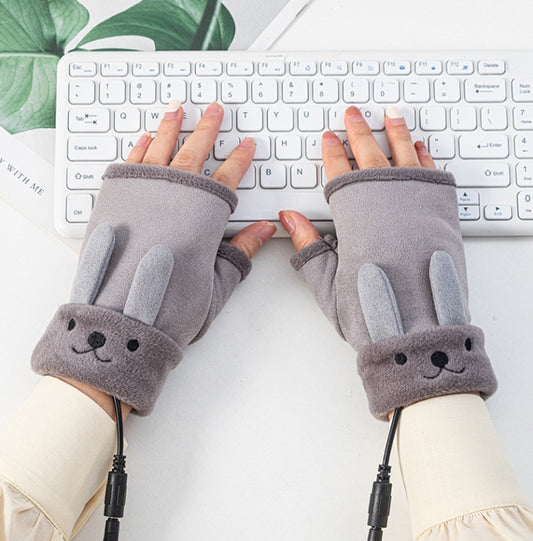 Winter USB Rechargeable Heated Half Palm Adult Gloves, Size: Free Size(Gray) - Safety Gloves by buy2fix | Online Shopping UK | buy2fix
