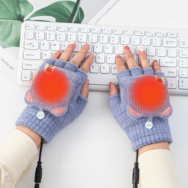 Winter Office USB Heating Warm Half Finger with Cover Gloves Heated Pad, Size: Free Size(Black) - Safety Gloves by buy2fix | Online Shopping UK | buy2fix