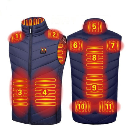11 Area Double Control Blue USB Electric Heating Undershirt Intelligent Warm Vest(S) - Down Jackets by buy2fix | Online Shopping UK | buy2fix