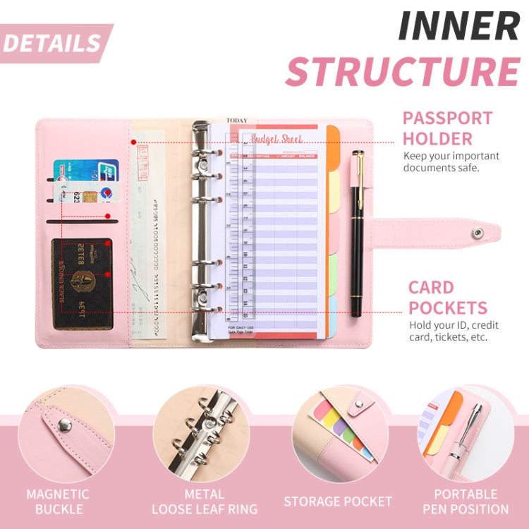 A6 YMX-012 PU Leather Budget Binder Notebook Macaron Color Matching Handbook(Pink+Blue) - Notebooks by buy2fix | Online Shopping UK | buy2fix