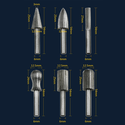 Hard High Carbon Steel Rotary Carving Knife Abrasive Processing Grinding Head Set(6pcs/set) - Burin &Cutting Knife by buy2fix | Online Shopping UK | buy2fix