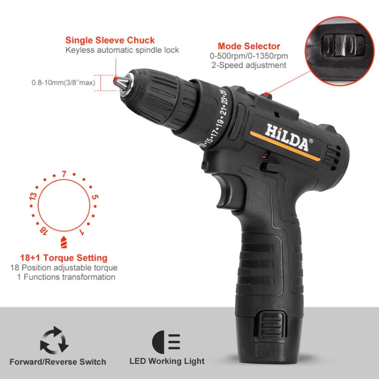 HILDA Home Power Drill 12V Li-Ion Drill With Charger And Battery, US Plug, Model: Cloth Packing - Drill & Drill Bits by HILDA | Online Shopping UK | buy2fix