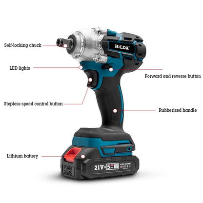 HILDA Motorized Wrenches Lithium Repair Parts With 22mm Socket, US Plug, Model: Blue With 1 Battery+1 Charger(3000mAh) - Screws by HILDA | Online Shopping UK | buy2fix