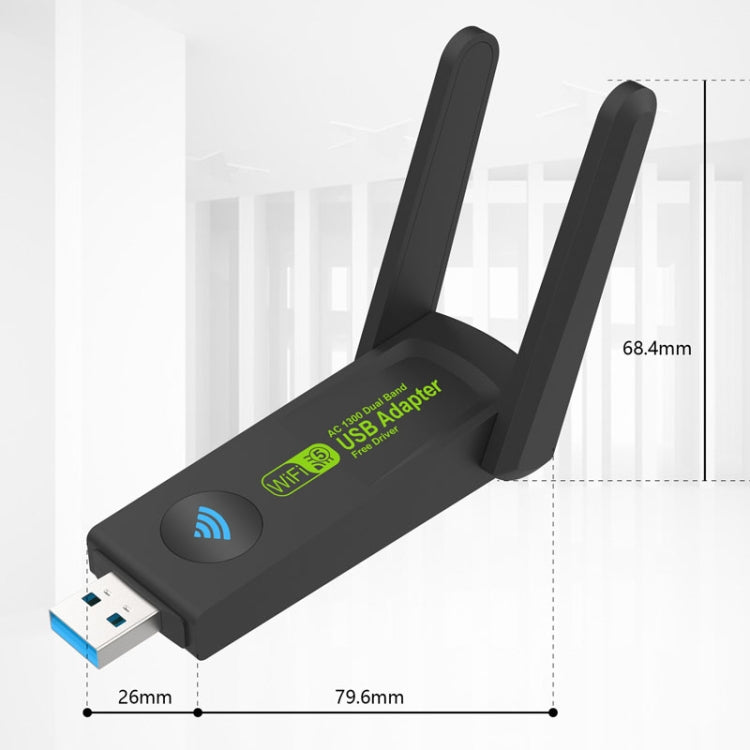 1300Mbps Wireless Network Card Gigabit Dual Band 5G Driverless Computer USB Network Card, Scope: 600m - USB Network Adapter by buy2fix | Online Shopping UK | buy2fix