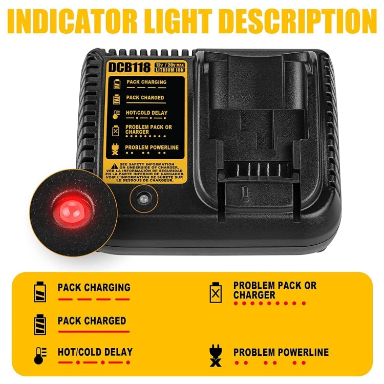 DCB118 For Dewalt 12V-20V Electric Tool Battery Charger, Plug: AU (Yellow) - Electric Saws & Accessories by buy2fix | Online Shopping UK | buy2fix