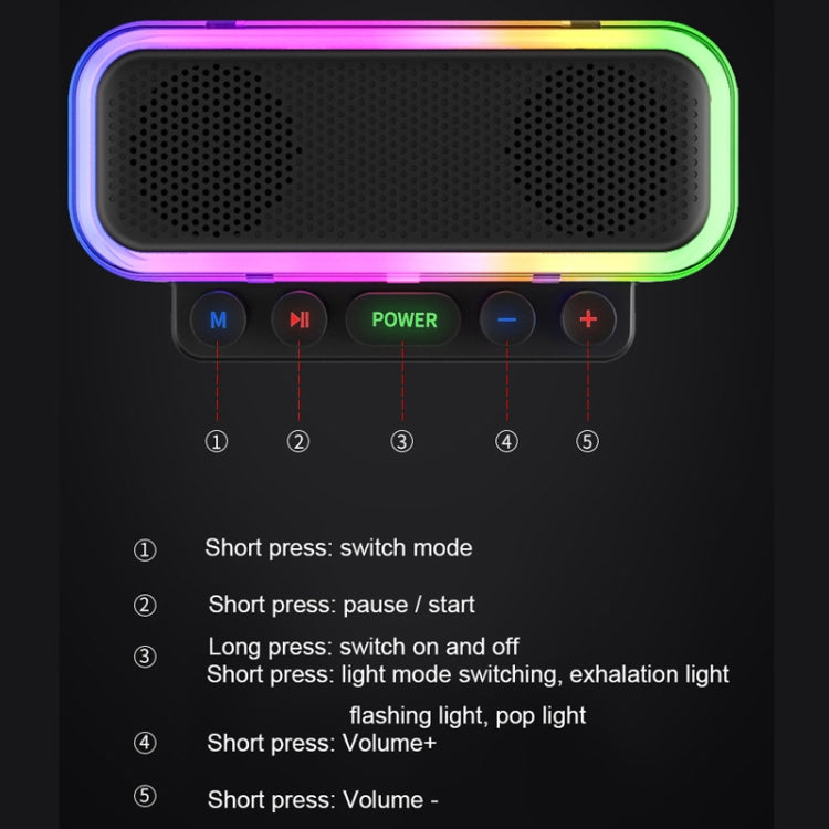 Wireless Bluetooth Speaker Subwoofer with Colorful Lights Supports U Disk(Black) - Desktop Speaker by buy2fix | Online Shopping UK | buy2fix