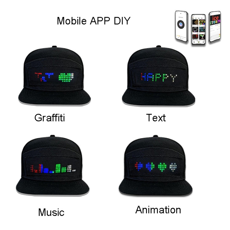 LED Luminous Advertising Hat DIY Words Pixel Lighting Rechargeable Bluetooth APP Control Scrolling Message Flexible Cap(Mixed Color Letter White) - Peaked Cap by buy2fix | Online Shopping UK | buy2fix