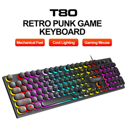 T-WOLF T80 104-Keys RGB Illuminated Office Game Wired Punk Retro Keyboard, Color: Pink - Wired Keyboard by T-WOLF | Online Shopping UK | buy2fix