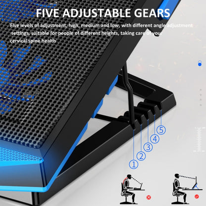 NUOXI 5 Fans Laptop Radiator Bracket Height Adjustable with Dual USB Ports(Black and Blue) - Cooling Pads by NUOXI | Online Shopping UK | buy2fix