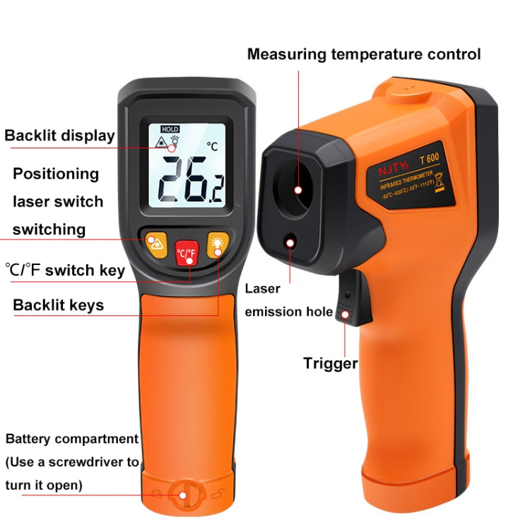 NJTY Digital Display High-Precision Infrared Thermometer For Bakery Kitchen Industry, Spec: T600 - Digital Thermometer by NJTY | Online Shopping UK | buy2fix