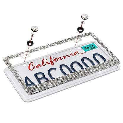 US Standard Stainless Steel License Plate Modified Frame With Diamonds, Color: Square Hole Black Diamond - License Plate Covers & Frames by buy2fix | Online Shopping UK | buy2fix