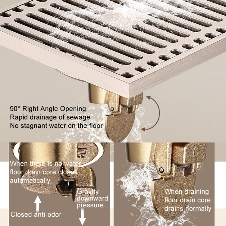 All Copper Brushed Anti-Odor Floor Drain Gravity Copper Core Bathroom Floor Drain, Specification: Square Invisible - Drain Strainers by buy2fix | Online Shopping UK | buy2fix