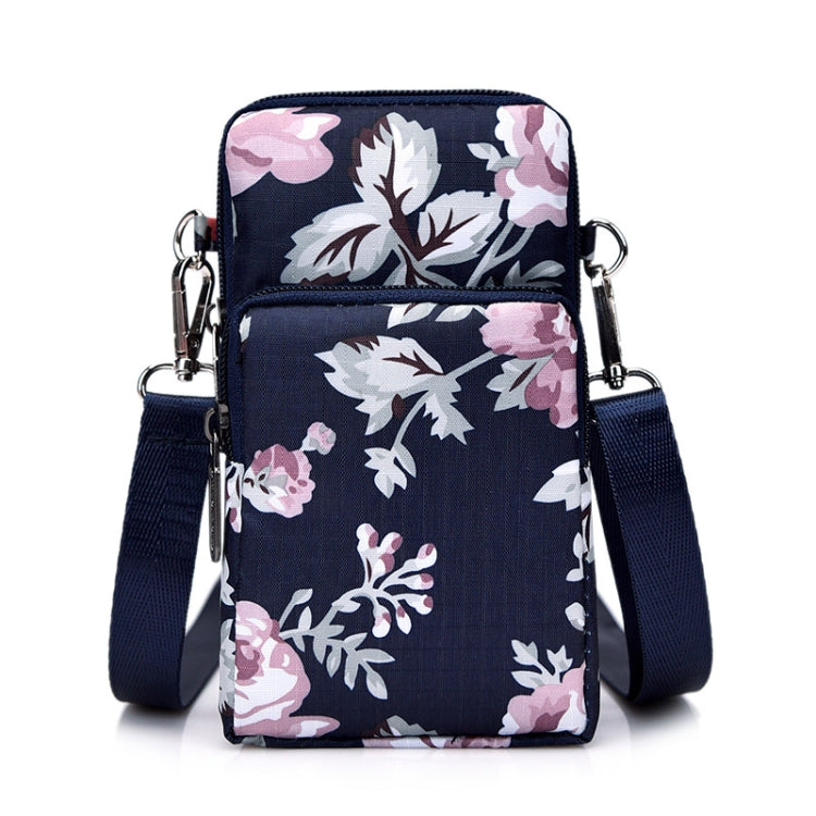 Printed Crossbody Mobile Phone Bag Mini Wallet With Arm Band, Style: Deep Blue Rose - Single-shoulder Bags by buy2fix | Online Shopping UK | buy2fix