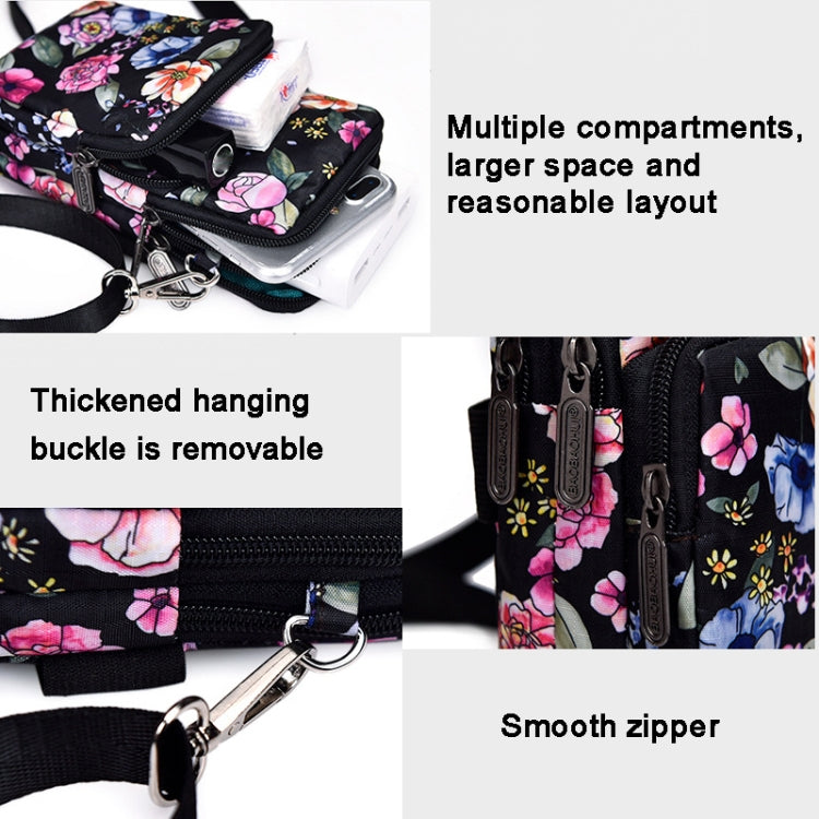 Printed Crossbody Mobile Phone Bag Mini Wallet With Arm Band, Style: Deep Blue Rose - Single-shoulder Bags by buy2fix | Online Shopping UK | buy2fix