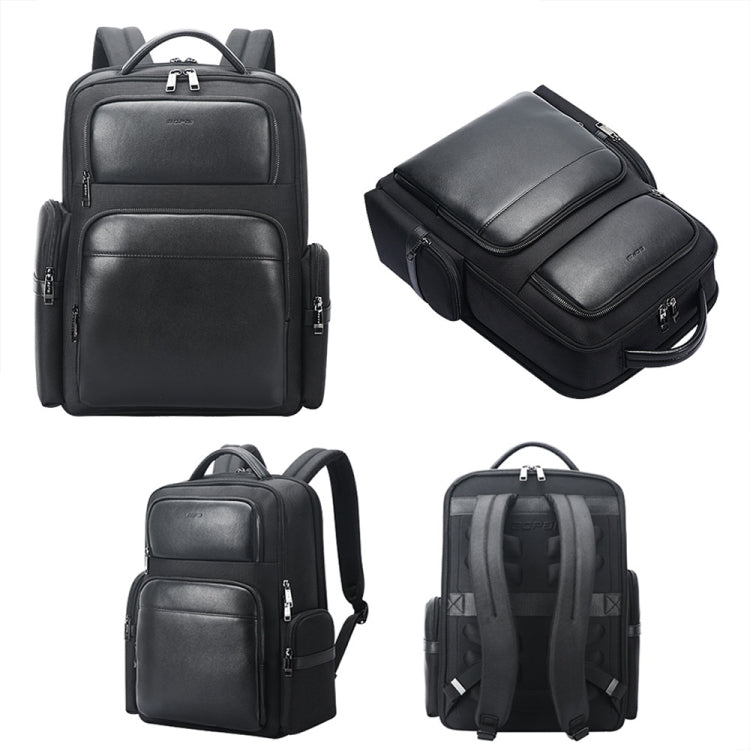 Bopai 61-125031 Large-capacity First-layer Cowhide Business Laptop Backpack With USB+Type-C Port(Black) - Backpack by Bopai | Online Shopping UK | buy2fix