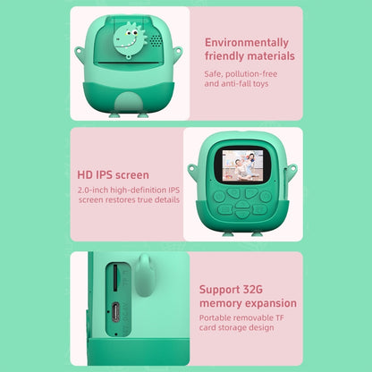 A19B 2.0-Inch 720P HD Reversible Camera Cartoon Children Mini Digital Printing Camera(Green) - Children Cameras by buy2fix | Online Shopping UK | buy2fix