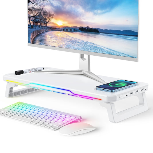 RGB Computer Monitor Stand Riser 3 USB 2.0 +1 Type-C Ports, Spec: Basic White - Laptop Stand by buy2fix | Online Shopping UK | buy2fix