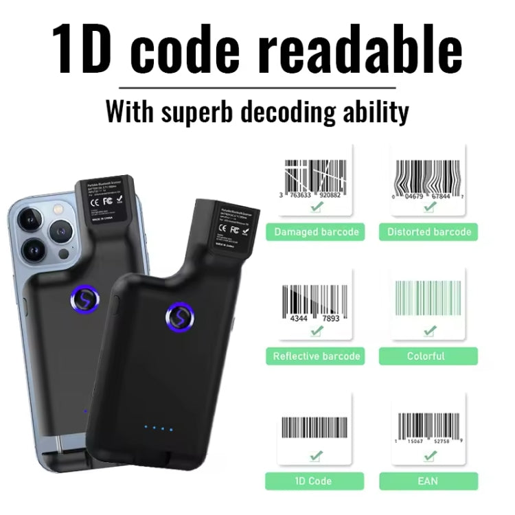 1D Bluetooth Barcode Scanner Wireless Back Clip Phone Barcode Reader - Barcode Scanner by buy2fix | Online Shopping UK | buy2fix