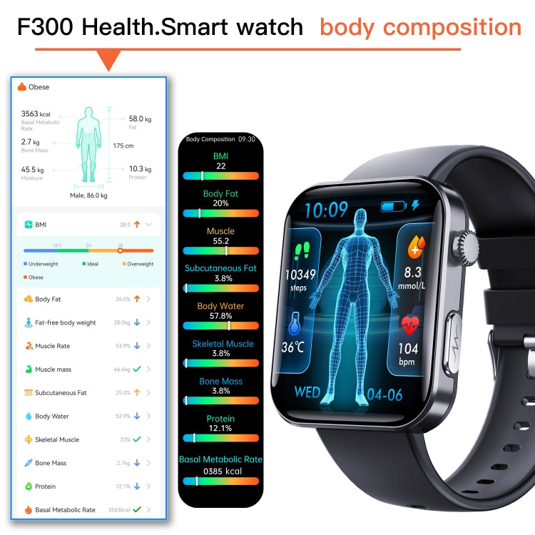 F300  2.1-Inch Screen Smart Watch Supports Bluetooth Calls/ECG/Blood Composition Analysis/50+ Sports Modes, Color: Black Pink Silicone - Smart Watches by buy2fix | Online Shopping UK | buy2fix