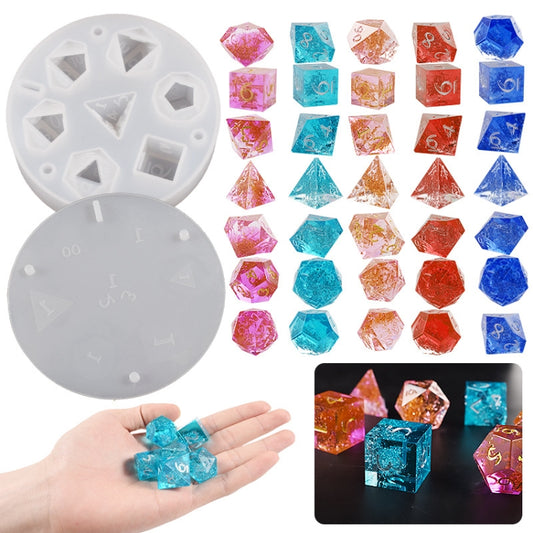 Silicone Dice Resin Molds with 7 Standard Polyhedral Stereoscopic Dice Cavities - Arts & Crafts by buy2fix | Online Shopping UK | buy2fix