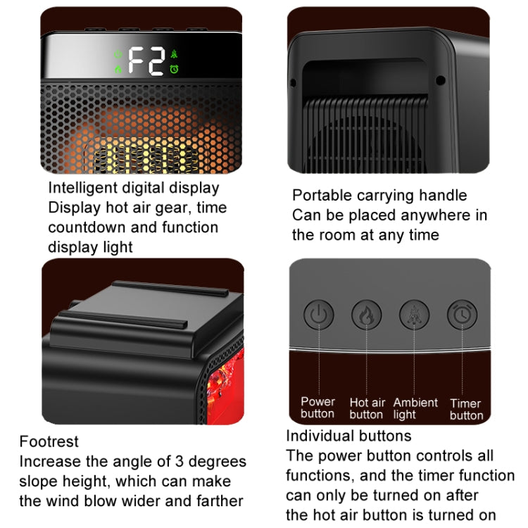 E03 Desktop PTC Heater Dynamic Flame Light Warmer UK Plug - Electric Heaters by buy2fix | Online Shopping UK | buy2fix