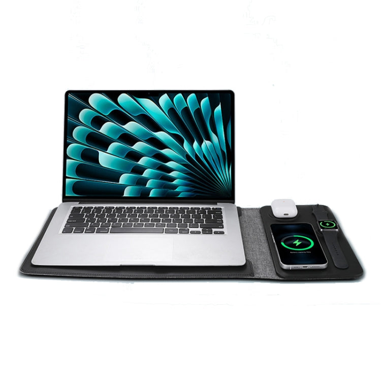 5 In 1 Laptop Sleeve With Wireless Charging Mouse Pad Desk Mat For 12-14 Inch Laptops(Black) - 13.3 inch by buy2fix | Online Shopping UK | buy2fix