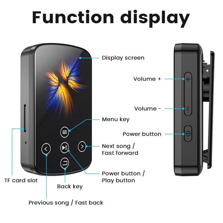 MP3 Bluetooth Music Player HIFI Sports Clip Touch Screen MP4, Memory: 16GB(Black) - MP3 Player by buy2fix | Online Shopping UK | buy2fix