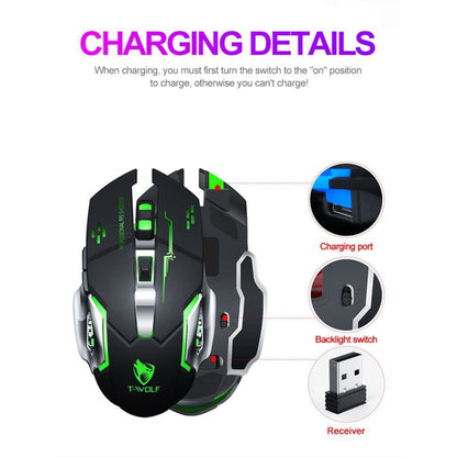 T-WOLF Q13 2.4GHz 6-keys RGB Colorful Light Gaming Wireless Mouse, Color: Single Mode White - Wireless Mice by T-WOLF | Online Shopping UK | buy2fix