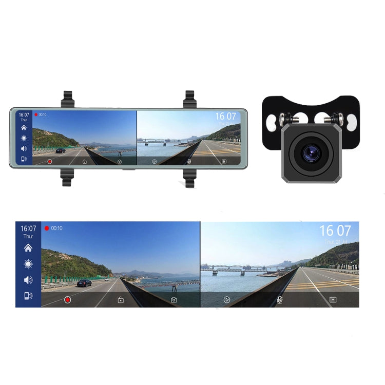 11.26 Inch 2-Split Streaming Media Rearview Mirror Front And Rear Dual Camera Recorder - Car Monitor by buy2fix | Online Shopping UK | buy2fix