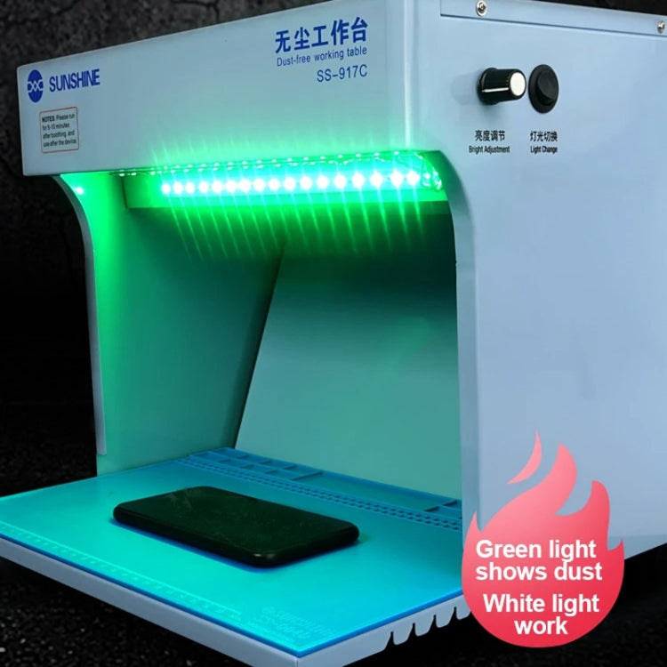 SUNSHINE SS-917C Mobile Phone Screen Repair Dust-free Workbench Green White Light Dual Lamps Dust Display Lamp Operator Bench EU Plug - Repair Platform by SUNSHINE | Online Shopping UK | buy2fix