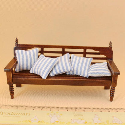 Mini Doll House Furniture Wooden Bench with Pillows - Pretend Play Toys by buy2fix | Online Shopping UK | buy2fix