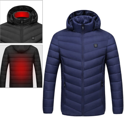 USB Heated Smart Constant Temperature Hooded Warm Coat for Men and Women (Color:Dark Blue Size:M) - Down Jackets by buy2fix | Online Shopping UK | buy2fix