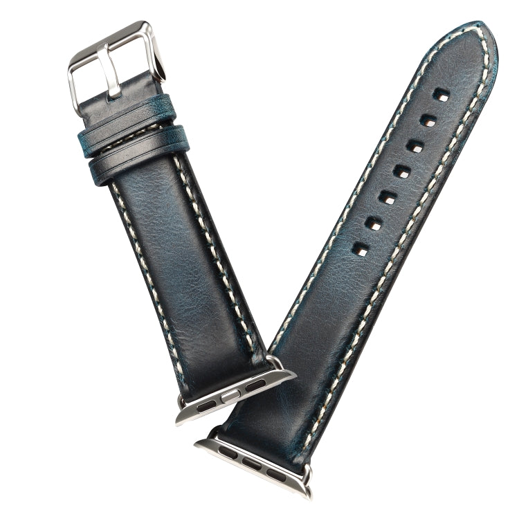 Denior Oil Wax Retro Watch Leather Watch Band for Apple Watch Series 7 45mm / 6 & SE & 5 & 4 44mm / 3 & 2 & 1 42mm (Dark Blue) - Watch Bands by Denior | Online Shopping UK | buy2fix