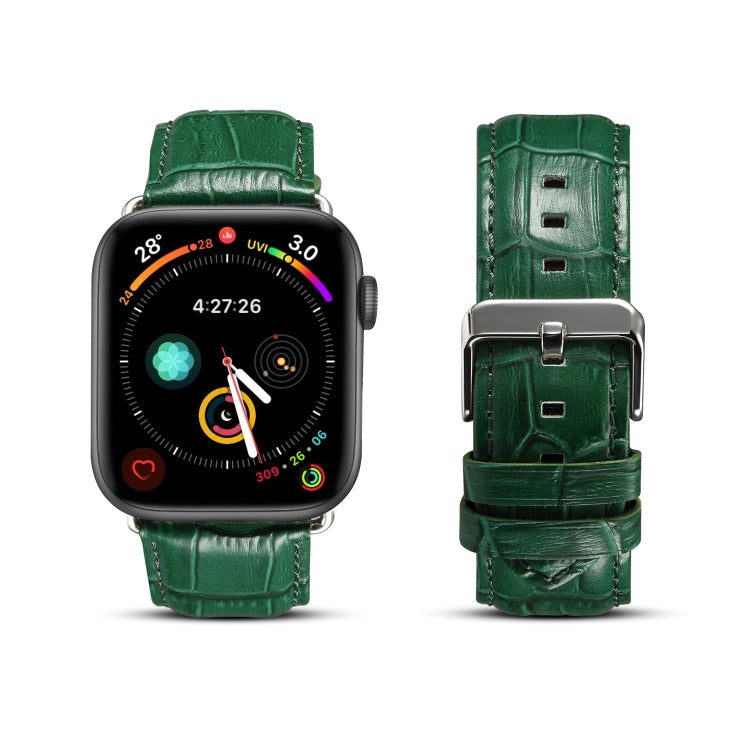 Denior Crocodile Grain Watch Cowhide Leather Watch Band for Apple Watch Series 7 45mm / 6 & SE & 5 & 4 44mm / 3 & 2 & 1 42mm (Green) - Watch Bands by Denior | Online Shopping UK | buy2fix