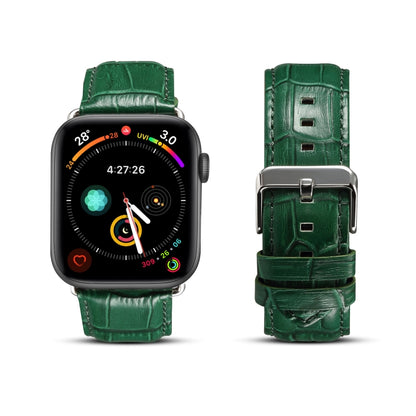 Denior Crocodile Grain Watch Cowhide Leather Watch Band for Apple Watch Series 7 45mm / 6 & SE & 5 & 4 44mm / 3 & 2 & 1 42mm (Green) - Watch Bands by Denior | Online Shopping UK | buy2fix