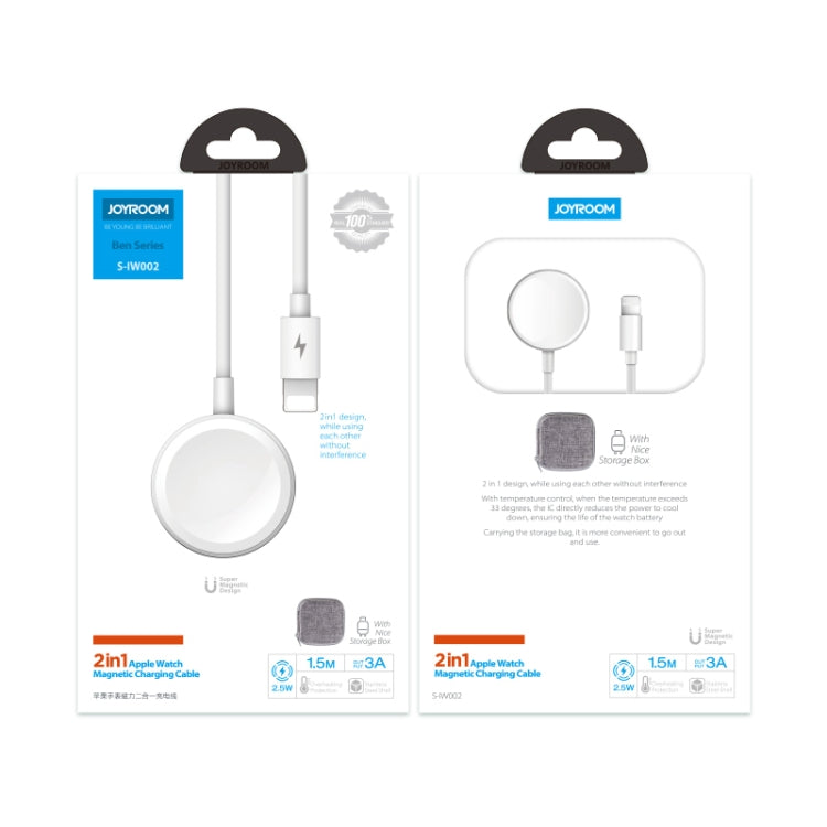 JOYROOM S-IW002 Ben Series 2 in 1 1.5m 3A Magnetic Charge Cable for Apple Watch(White) - Apple Accessories by JOYROOM | Online Shopping UK | buy2fix