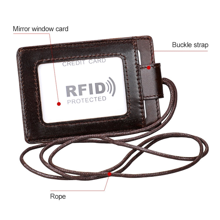 KB153 Antimagnetic RFID Leather Card Holder ID Card Badge with Lanyard(Coffee) - Home & Garden by buy2fix | Online Shopping UK | buy2fix