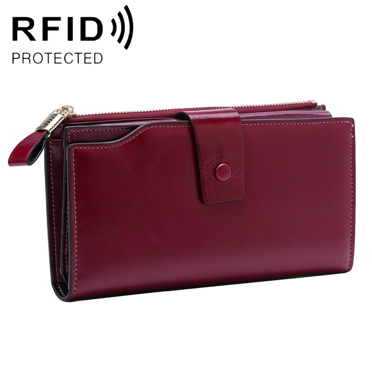 8236 Antimagnetic RFID Multi-function Oil Wax Leather Lady Wallet Large-capacity Purse (Purple) - Antimagnetic RFID Package by buy2fix | Online Shopping UK | buy2fix